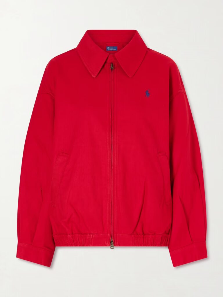 Sustainable Spring Find 2026: Polo Ralph Lauren Bomber Jacket - Chic & Sporty Red Hue Embroidered Stand Collar Ribbed Trim Cotton Bomber Jacket 