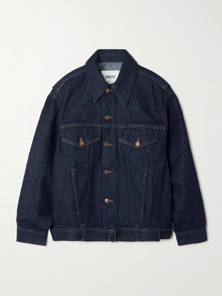 Sustainable Spring Find 2026: AGOLDE Merritt Belted Denim Jacket - Spring Perfect Dark Indigo Denim Relaxed Trucker Jacket 