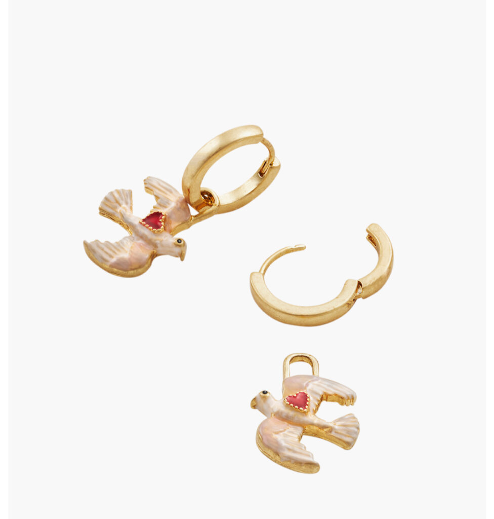 Sustainable Mother’s Day Gift 2026: Fable England Love Dove Huggie Hoop Earrings — versatile two-way hoop earrings with removable dove charm pendant 