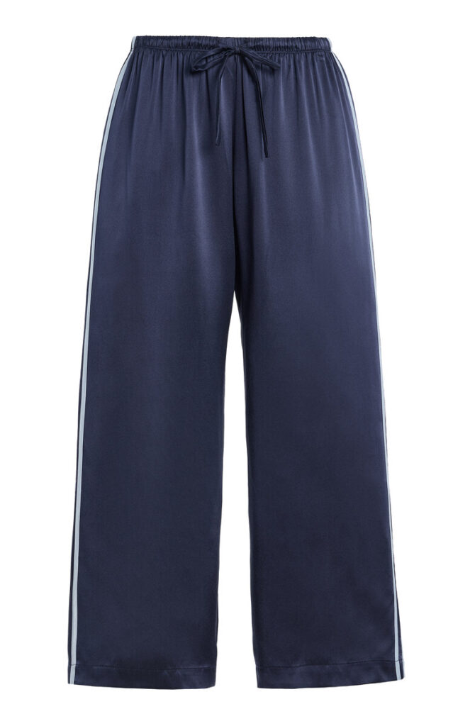 Sustainable Summer 2026: DONNI. Striped Silk Wide-Leg Cropped Pants - navy pants silk