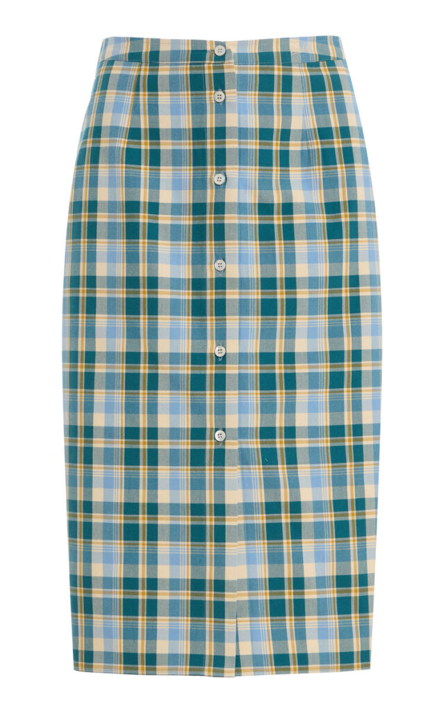 Sustainable Summer 2026: Prada Checked Cotton Midi Skirt - blue checked skirt