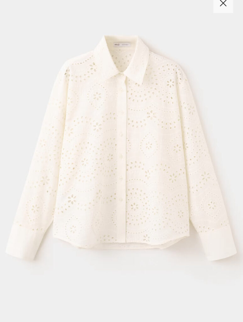 Sustainable Summer 2026: MANGO Cotton Shirt Openwork Embroidery - white eyelet shirt