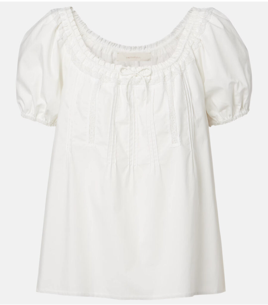 Sustainable Summer 2026: Faithfull Galle Lace-trimmed Cotton Top - white feminine top