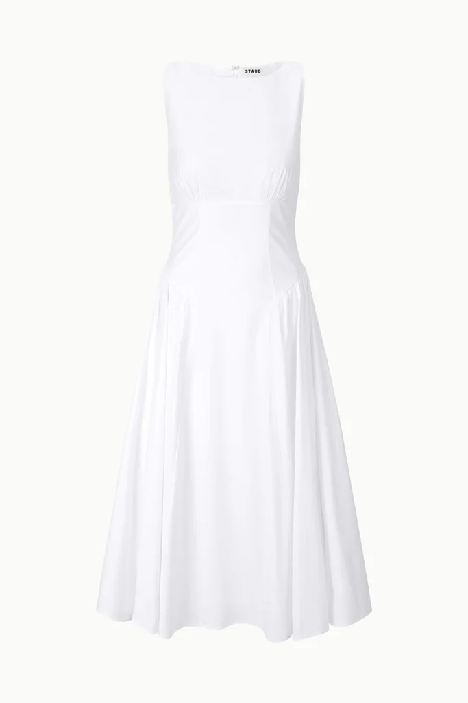 Sustainable Summer 2026: STAUD Gwen White Dress - effortless crisp white poplin dress 