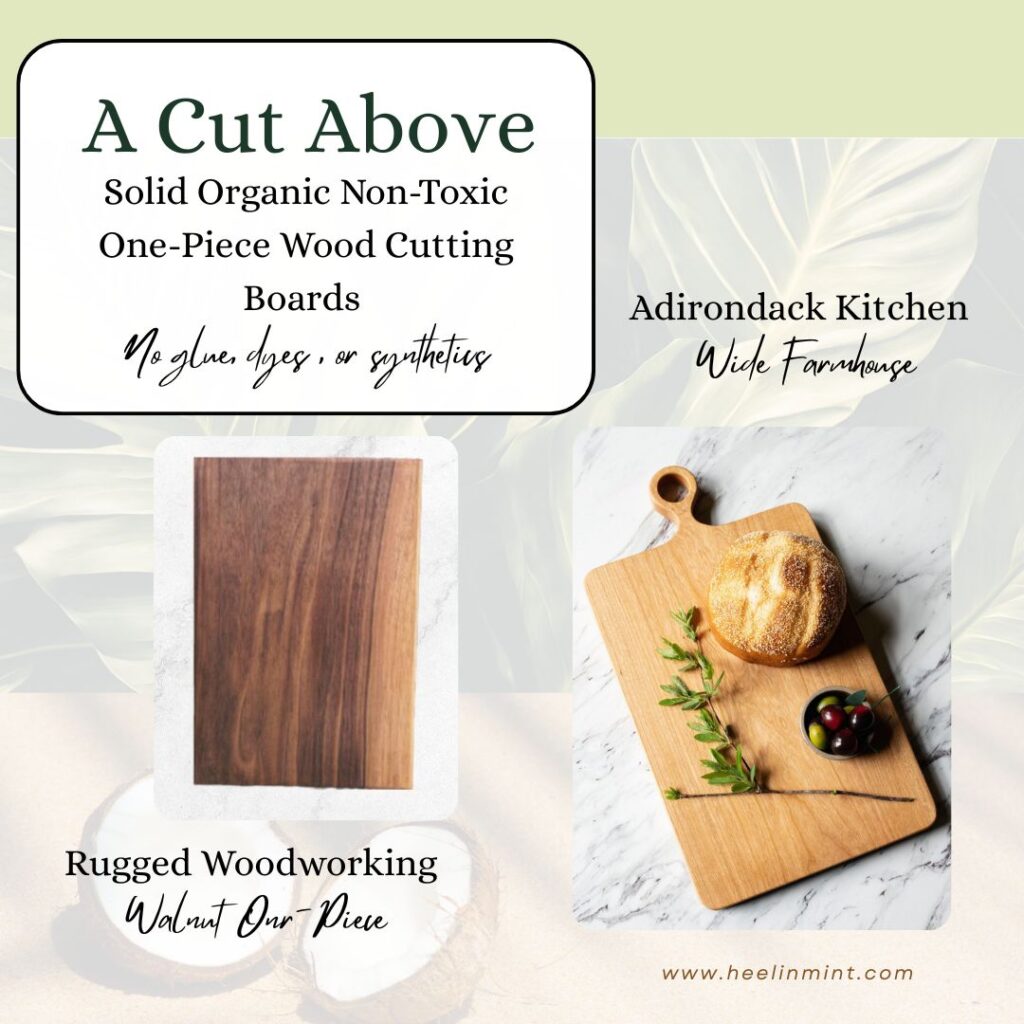 Summer 2026: Heel In Mint A Cut Above — Rugged Woodworking walnut and Adirondack Kitchen maple one-piece wood cutting boards
