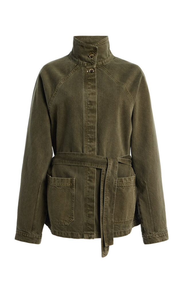 Fall 2026: DL1961 Shiloh Denim Jacket - Funnel neck denim jacket with a self-tie cinched waist in regenerative cotton in pine  