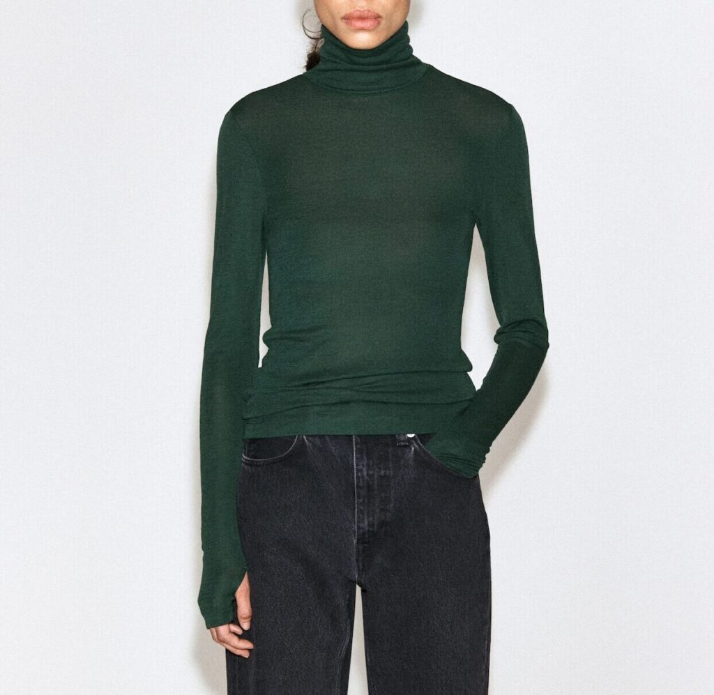 Fall 2026: COS Merino Wool Turtleneck Top - wool double layered turtleneck top in green color 
