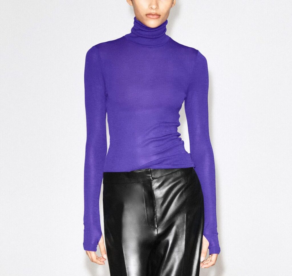 Fall 2026: COS Merino Wool Turtleneck Top - wool turtleneck top in purple with thumbhole   cuff 