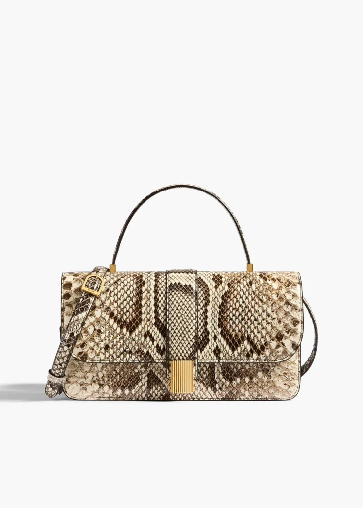 Fall 2026: KHAITE Blake Top Handle Bag - Python print top handle flap-front bag brass detail 