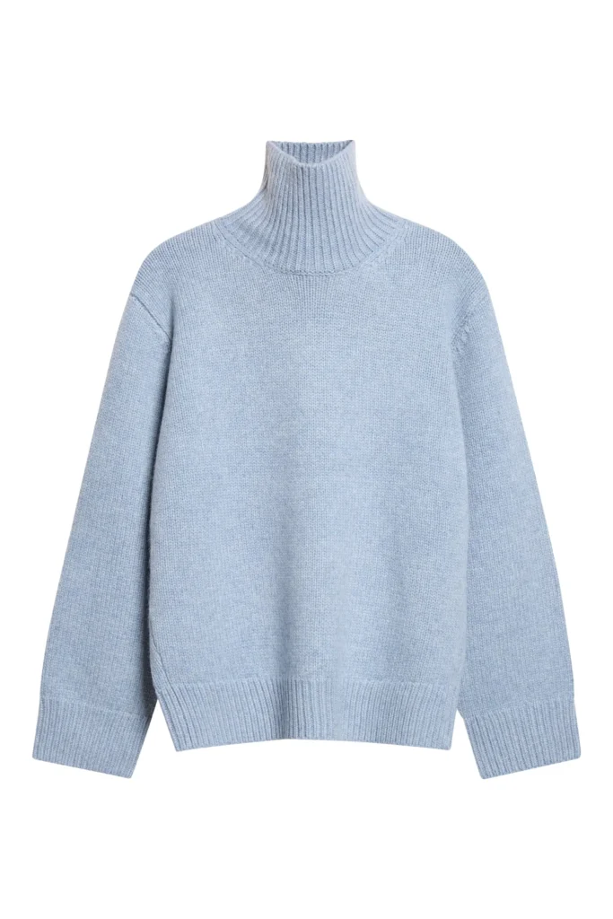 Fall 2026: TOTEME Oversize Lambswool Turtleneck Sweater - oversized turtleneck sweater in vintage blue 