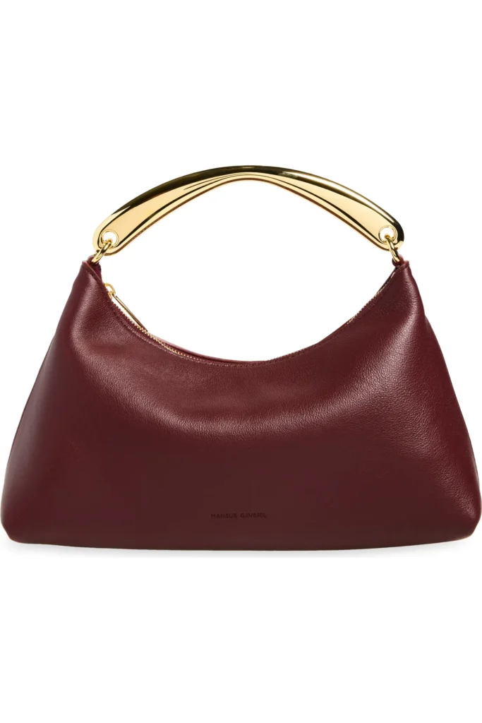 Fall 2026: Mansur Gavriel Rhea Metal Handle Rhea Bag - metal handle structured bag in claret red 