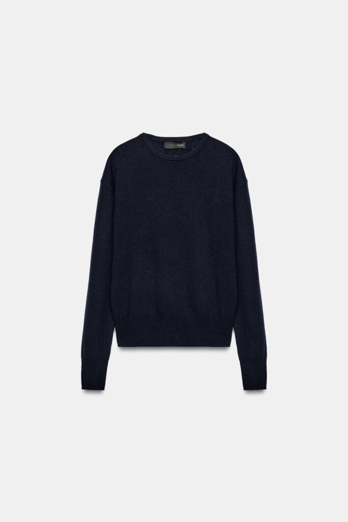 Fall 2026: Zara Wool Crew-Neck Jumper - soft wool crew-neck ribbed trim jumper in navy blue
