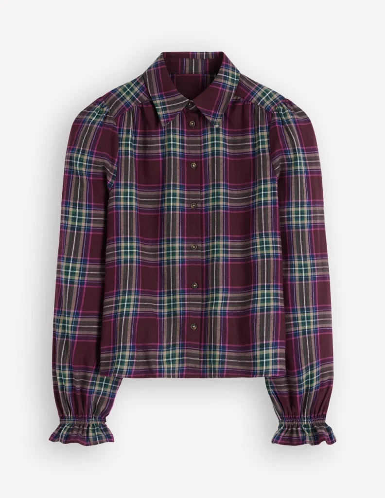 Fall 2026: BODEN Violet Cotton Maroon & Olive Check - maroon & olive check blouse in cotton 