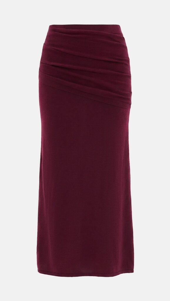 Fall 2026: STAUD Wilma Skirt - skirt with drape detail at waist in Pinot red hue