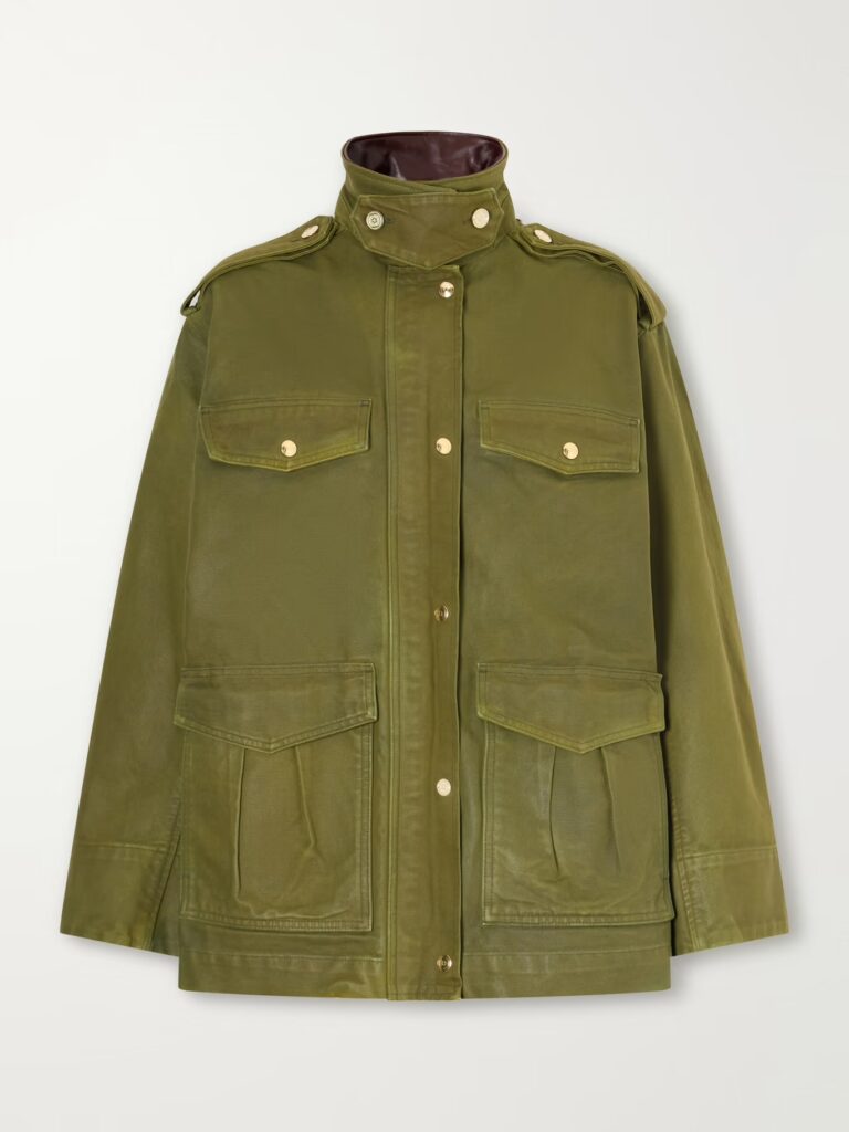 Fall 2026: RÙADH The Ettienne leather-trimmed Cotton Duck-canvas Coat - leather trimmed cotton duck-canvas coat in emerald green 