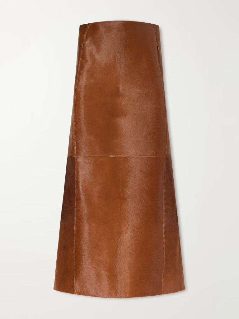 Fall 2026 - ALAÏA Paneled Calf-hair Midi Skirt - calf hair midi skirt in cognac brown 