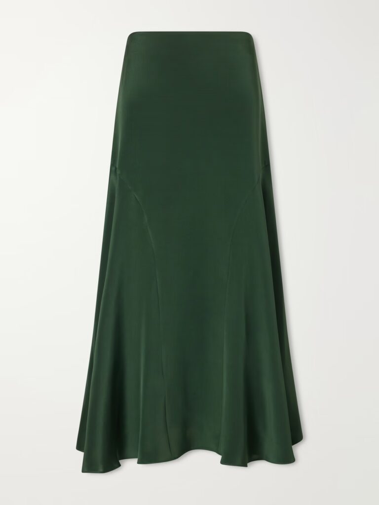 Fall 2026: ALTUZARRA Elton Paneled Silk-Satin Midi Skirt - paneled silk satin midi skirt in dark green 