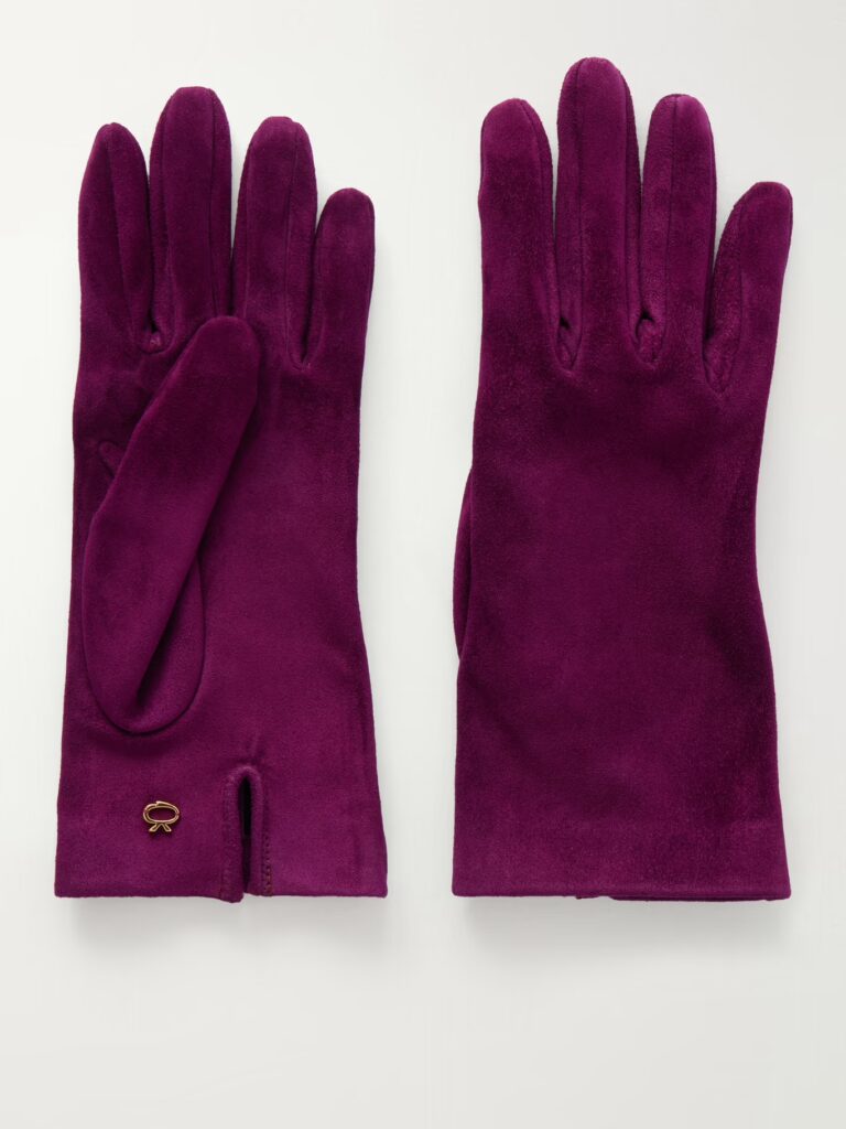 Fall 2026: GIANVITO ROSSI Logo-embellished Suede Gloves - velvet suede gloves in purple hue 